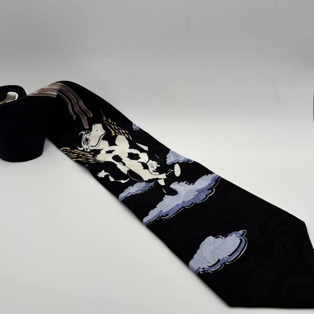The Brown Shedd Necktie Mens OS Black Holy Cow Angel Wings Clouds Silk Tie